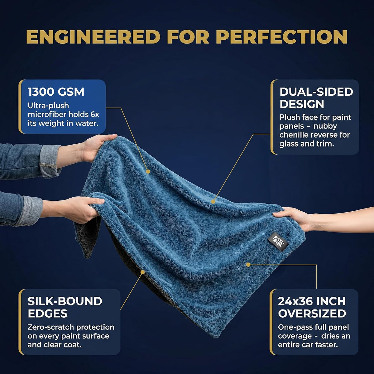 Car Drying Towel | Extra-Large, Ultra Soft & Super Absorbent Double Sided Towel for Drying Cars, Trucks & SUVs - 35" x 24", 1300 GSM | Won’t Leave Streaks, Spots or Scratches