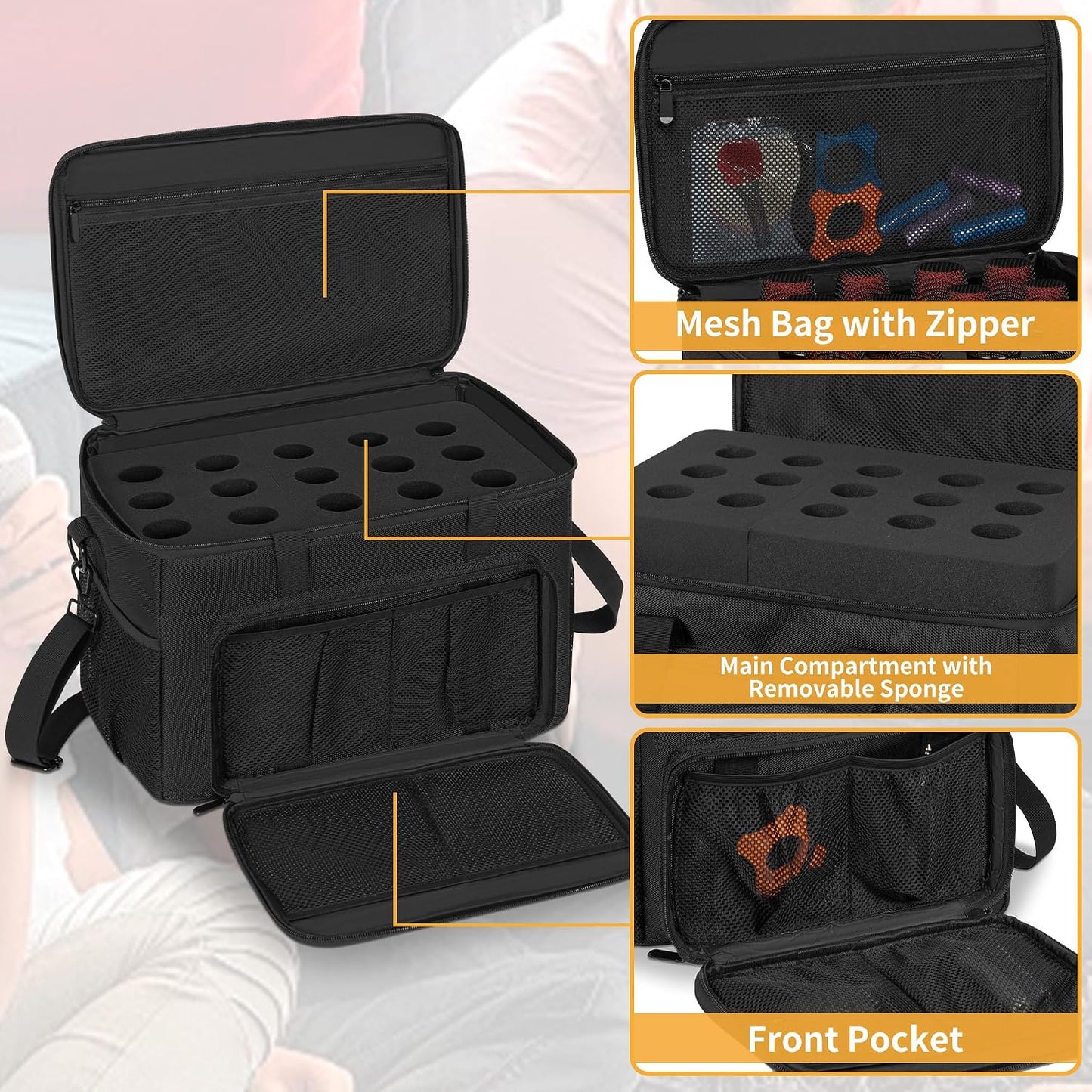 IBIVIVIC 15 Slots Wireless System Microphone Mics Bag with Foam Mic Storage Bag for Singing, Karaoke, Party Sound Equipment Carrying Case