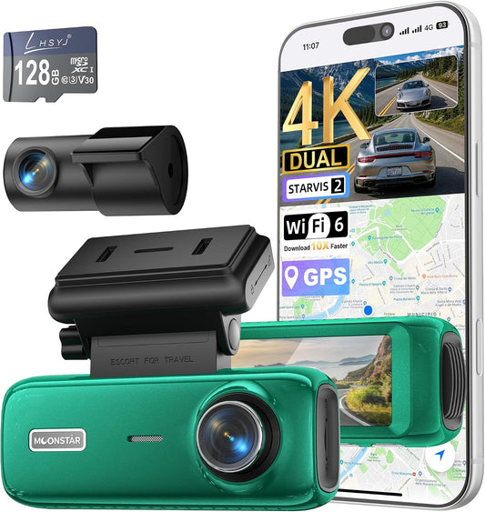 4K Dual Dash Cam Front and Rear,STARVIS 2 Sensor,UHD Car Camera,Green