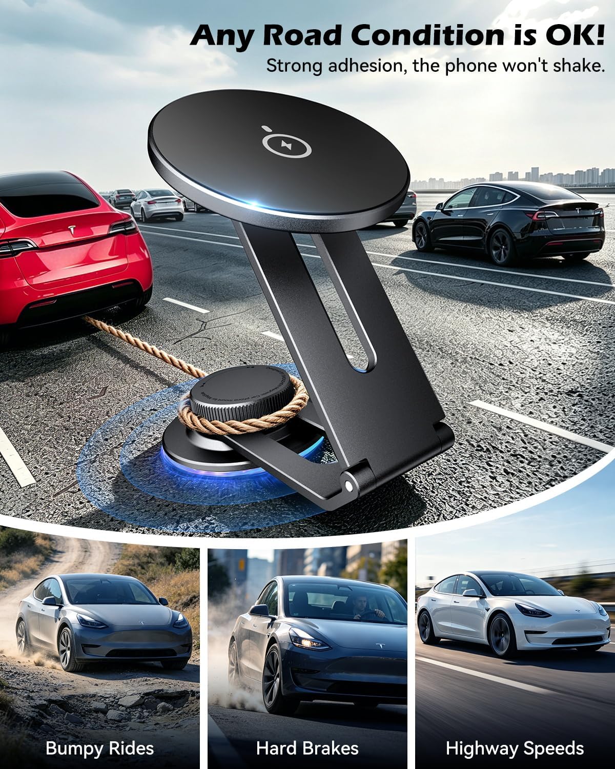 15W Charging Phone Mount for Tesla Model 3/Y, Magnetic Car Metal Holder