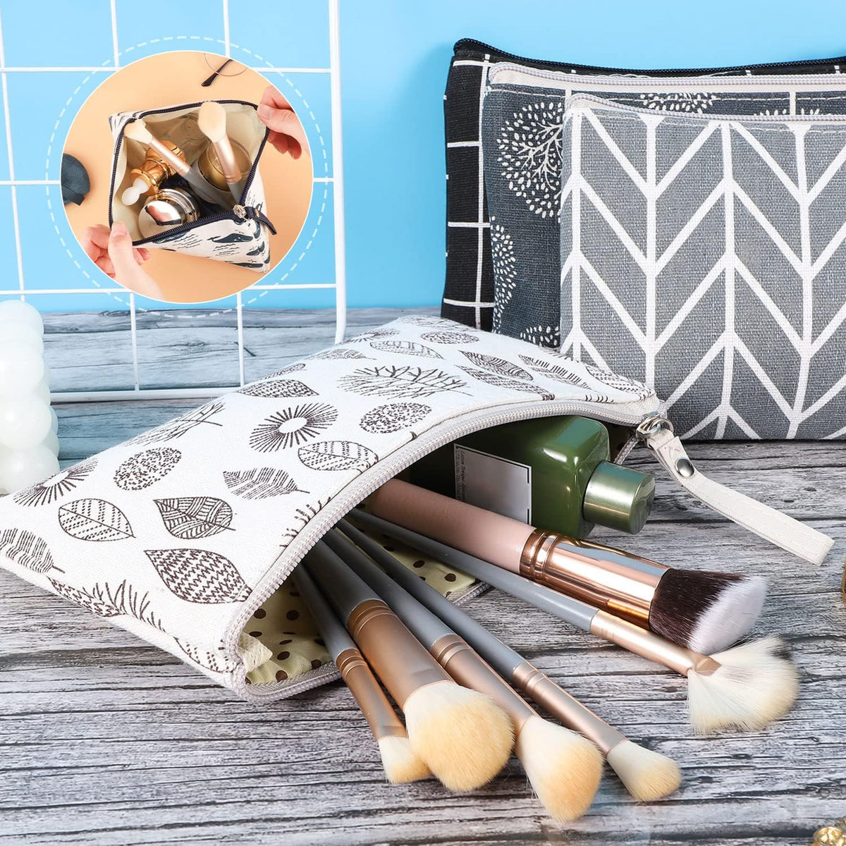 8 Pcs Canvas Cosmetic Bag, Multi-function Travel Makeup Bag Cosmetic Pouch with Zipper Travel Toiletry Bag Small Makeup Pouch Christmas Gifts Stocking Stuffers for Women