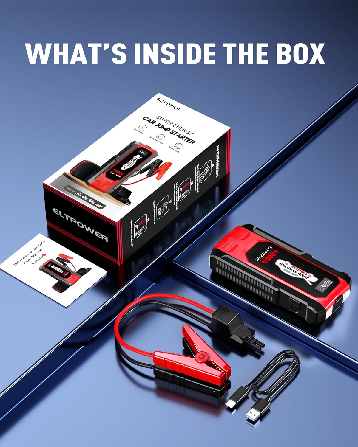 4000A Heavy Duty Jump Starter, 74Wh 12V Portable Truck Battery Booster Jump Box, Car Jump Starter for 8.0L Gas & 7.0L Diesel Engine, USB Fast Charge LED SOS Light with Storage Carry Case