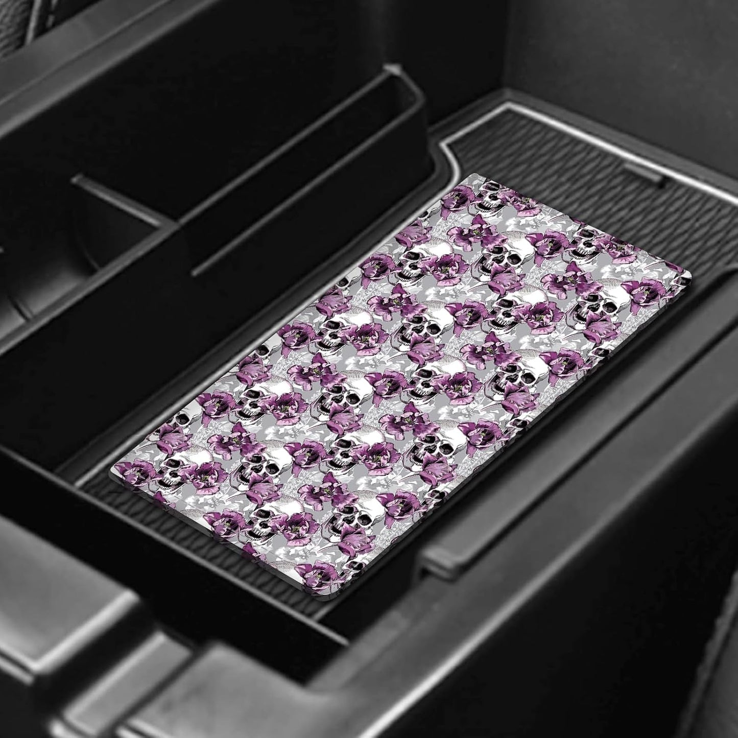 Leather Car Registration and Insurance Card Holder, Cute Car Accessories Vehicle Glove Box Car Organizer for Documents, Cards, License Cool Skull Flowers