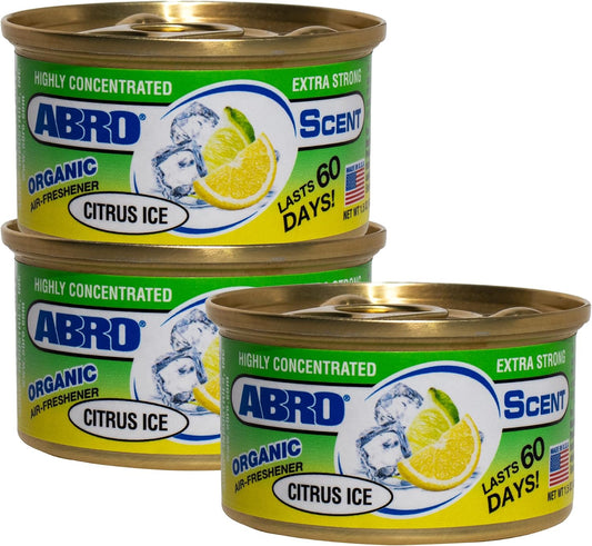 ABRO Car Air Fresheners: Canned, Spill Proof Airfreshener for Home, Office, or Car Accessories Interior, Lasts Up to 60 Days - 3 Pack Citrus Scent