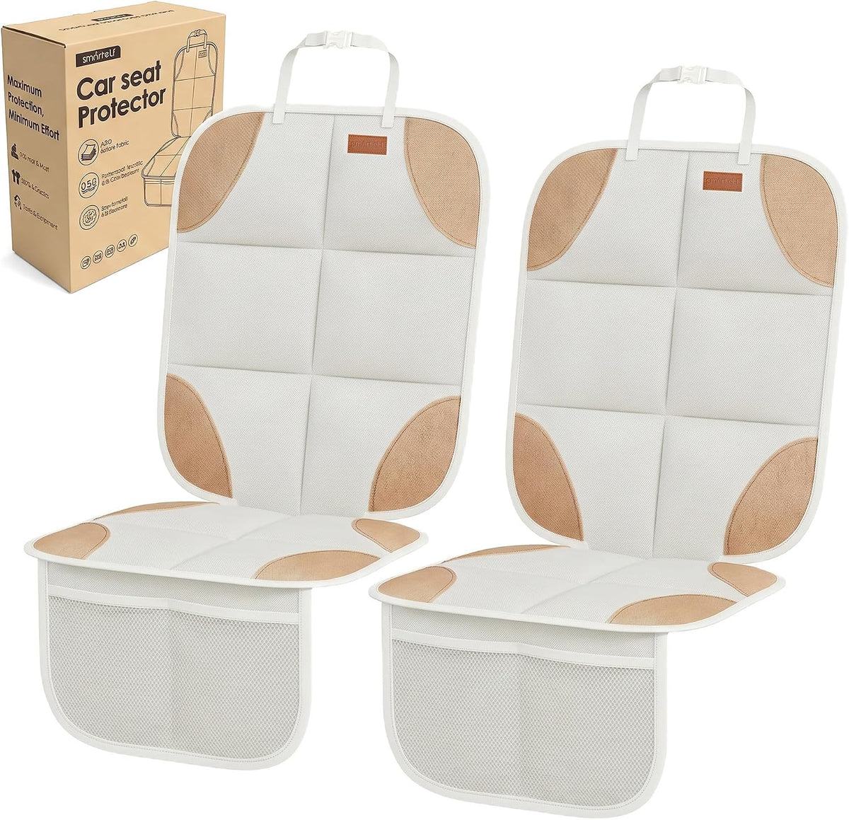 SMART ELF 2 Pack in Gift Box Car Seat Protector (Beige Brown)