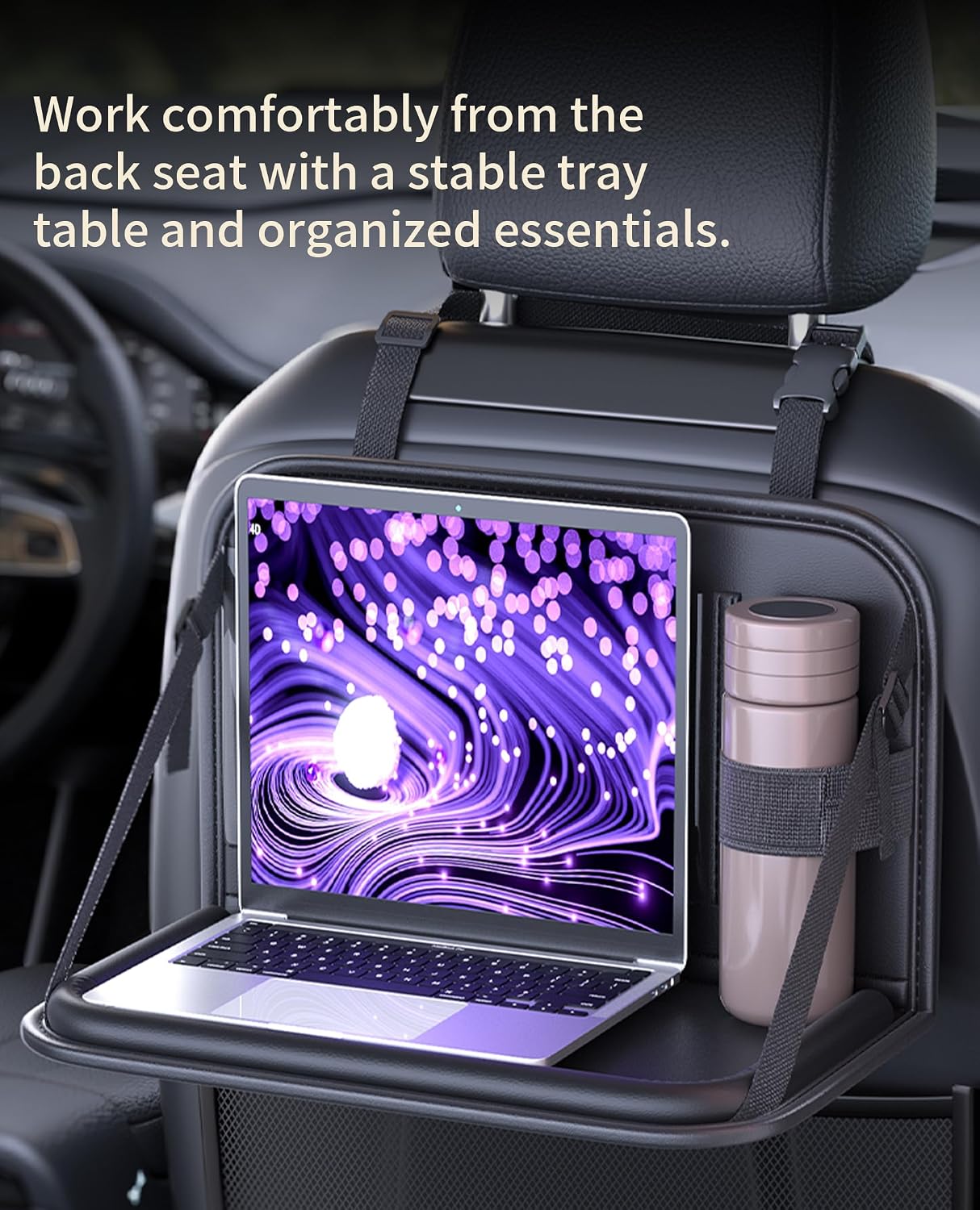 Backseat Car Organizer with Foldable Tray &amp; Tablet Holder | Easy to install, durable &amp; easy to clean, space-saving, ideal for rear passengers and kids, for road trip dining and working