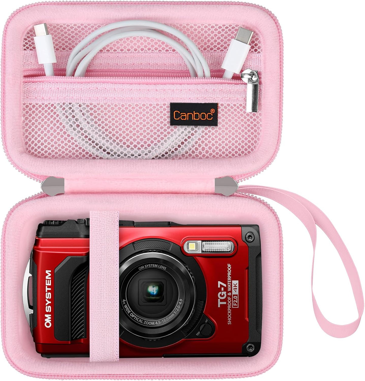 Canboc Carrying Case for OM SYSTEM Tough TG-7/ OM SYSTEM OLYMPUS TG-6 Underwater camera, Waterproof Camera Bag, Zipper Mesh Pocket fits USB Cable, Batteries, Black(Case Only)