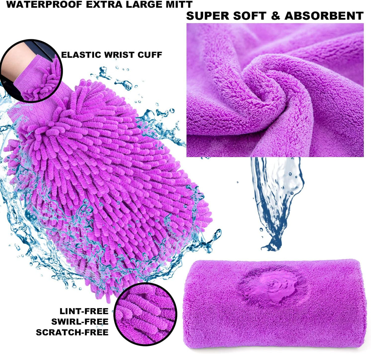 22Pcs Car Wash Cleaning Tools Kit Car Detailing Set with Canvas Bag Purple Collapsible Bucket Wash Mitt Sponge Towels Tire Brush Window Scraper Duster Complete Interior Car Care Kit