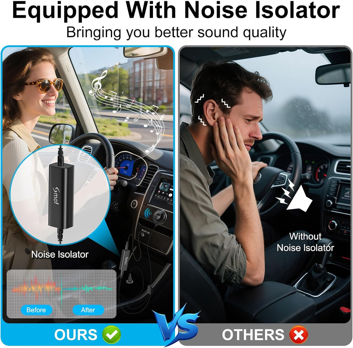 Smof Bluetooth Aux Car Adapter, BT5.2 Audio Receiver for Car/Home Stereo