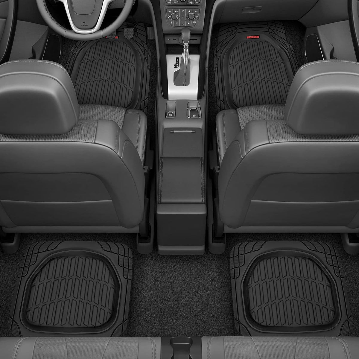 Motor Trend MT-921-BK FlexTough Tortoise - Heavy Duty Rubber Floor Mats for Car SUV Van & Truck - All Weather Protection - Deep Dish (Black)