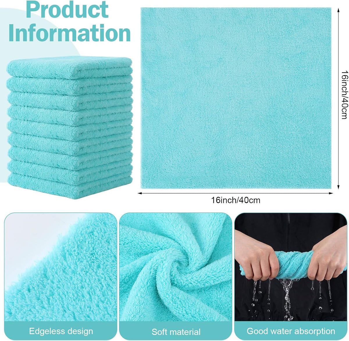 Tallew Car Microfiber Towels, Light Blue, 15 Pcs