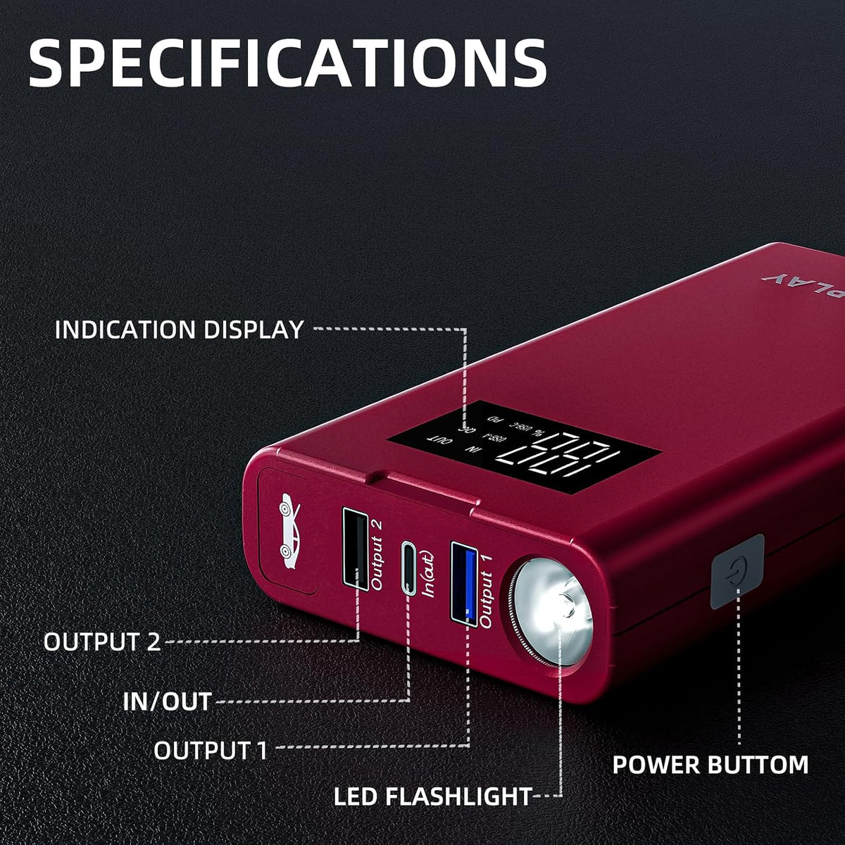 IDEAPLAY Jump Starter, 1500A Car Battery Jump Starter Portable for Up to 7.0L Gas and 5.5L Diesel Engine,Type C Fast Charging Battery Jumper with LED Flashlight