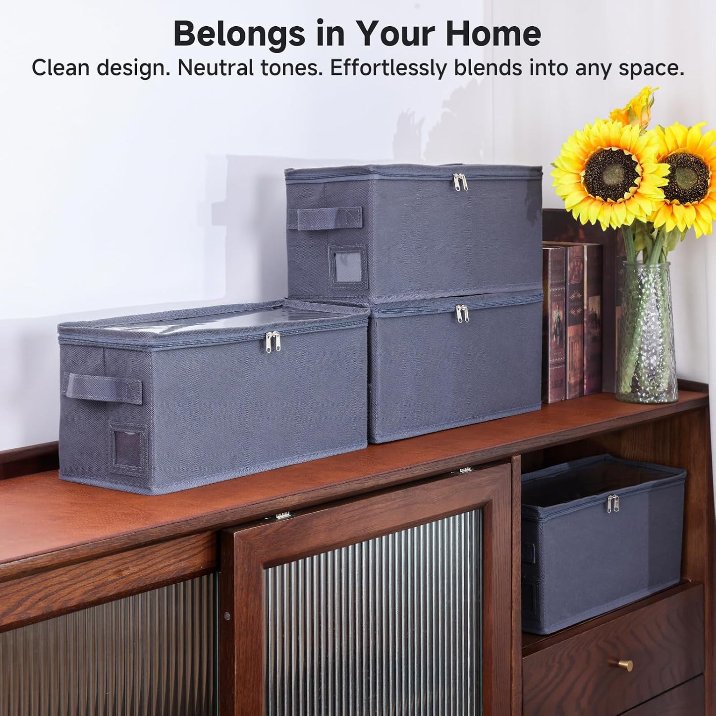 Stackable CD Holder & Storage Case - CD Storage Box Organizer with Lid & Handle - Dustproof CD Container with Clear PVC Top - 2Pack (Gray)