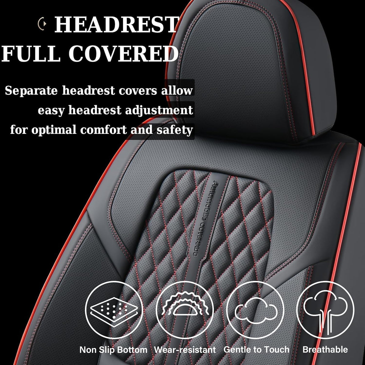 Coverado Nappa Leather Car Seat Covers Front Set, Luxury Waterproof Seat Protectors, Airbag Compatible Anti‑Slip Auto Seat Covers, Universal Fit for Most Cars SUVs Trucks Pickup Vehicles