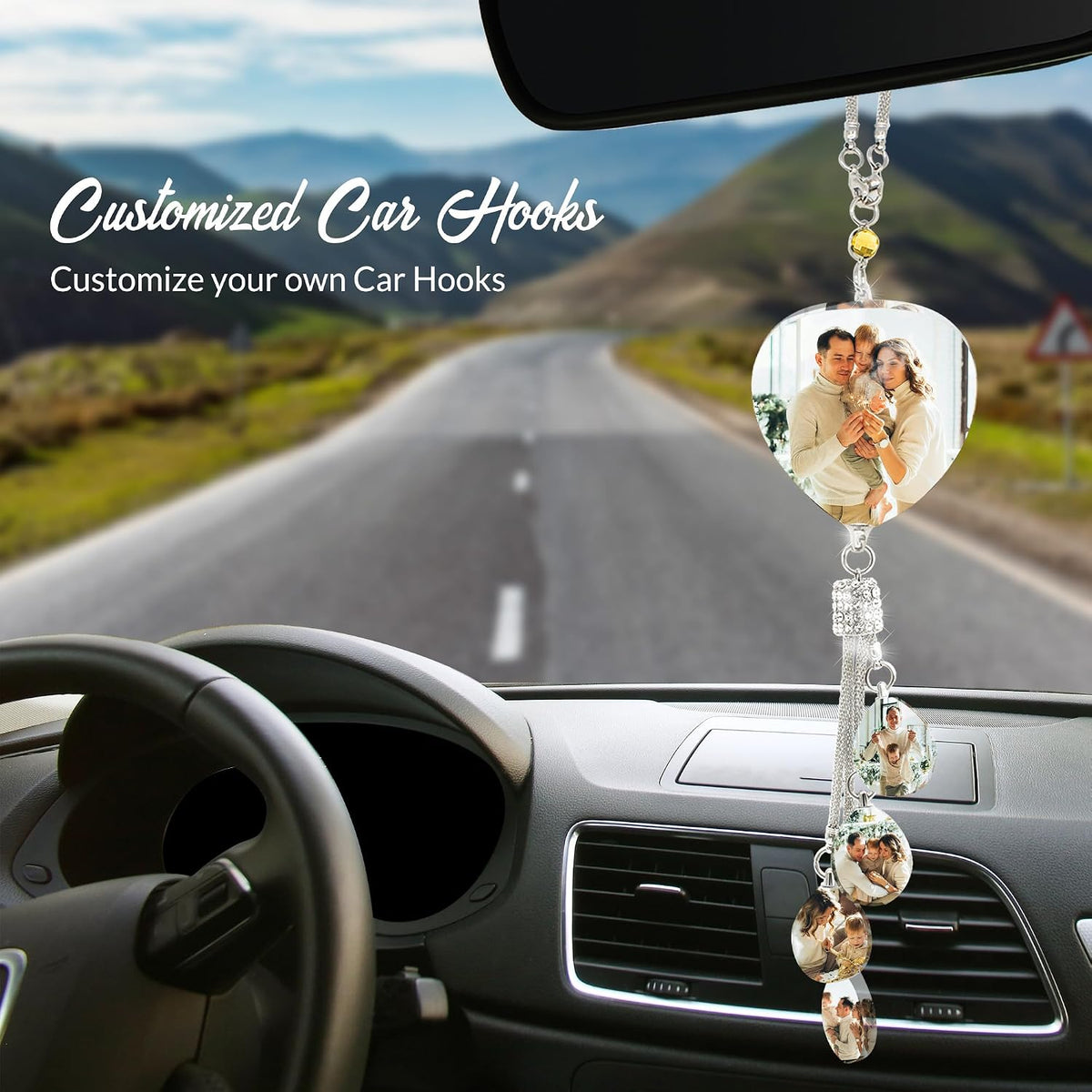 Personalized Photo Car Hanging Accessories, Custom Car Rearview Mirror Hanging Accessories Crystal, Photo Gifts Decor Accessories