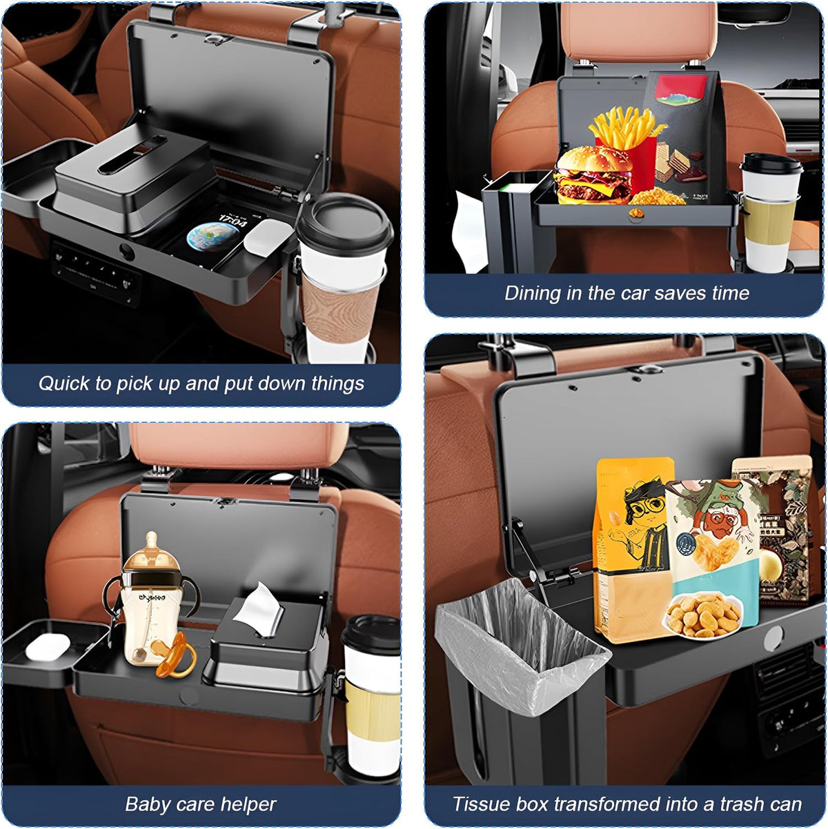 Car Back Seat Tray Table, Stable Foldable Vehicle Backseat Rear Passenger Food Trays Desk with Cup Holder, Multifunctional Automotive Interior Headrest Rear Seat Desk, Universal Fit