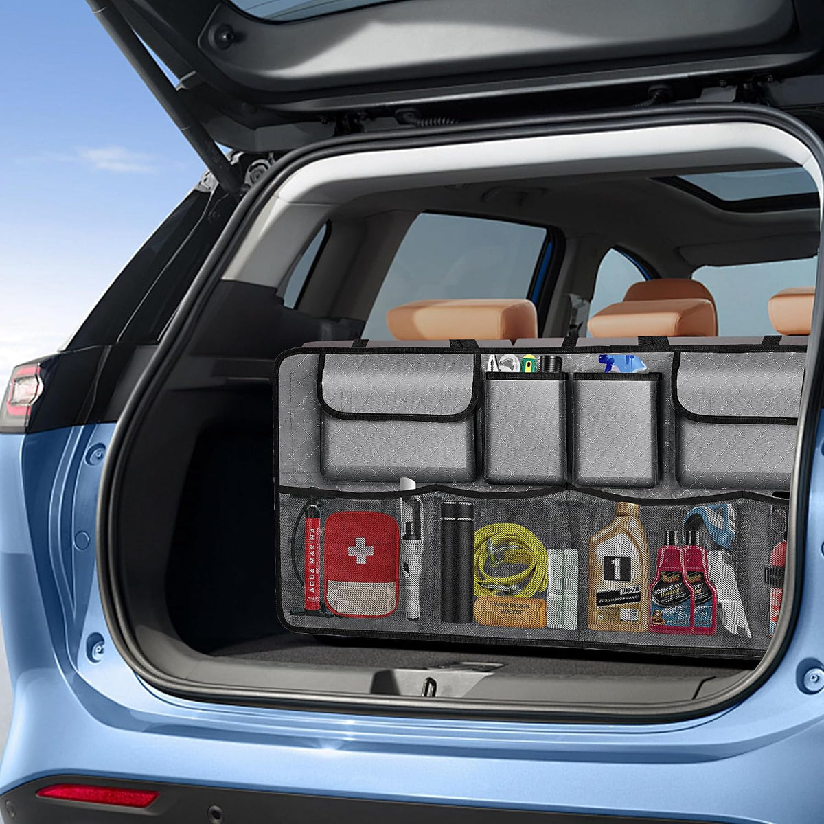 Car Trunk Organizer and Storage, Large Capacity Backseat Hanging Storage Accessories, Backseat Car Organizer for SUV/MPV/Truck (Grey)