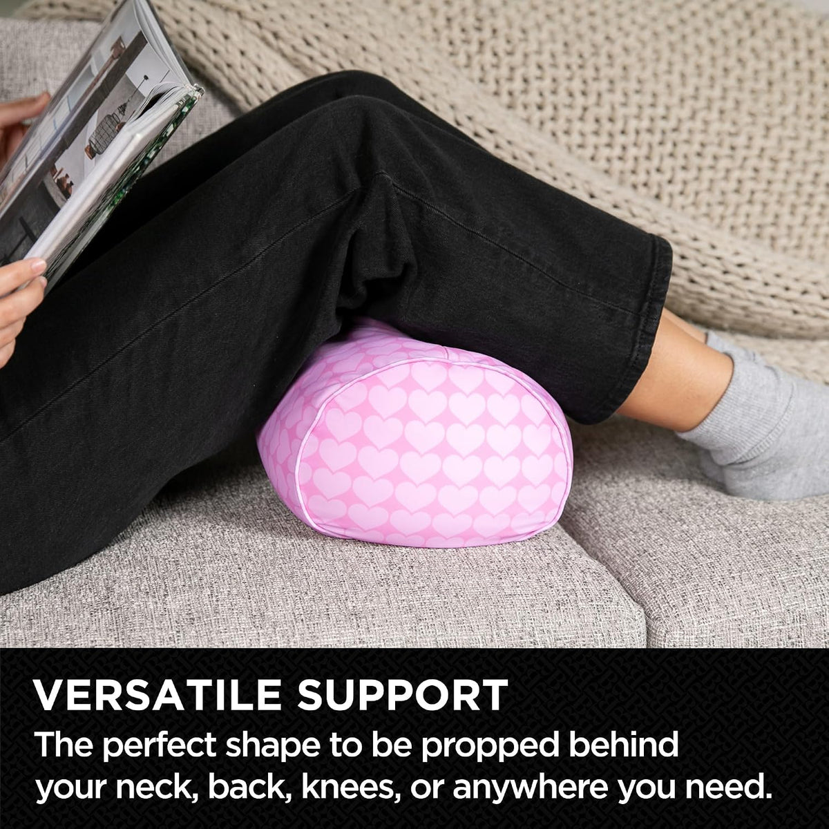 Brookstone Squishy FOM Cushion Pillow - The Original Stretchy, Comfy, Colorful Pillow for Neck, Lumbar Support, and Bed - for Sleeping, Car, Travel - Small Pillow, Hearts, 12 x 7 Inches