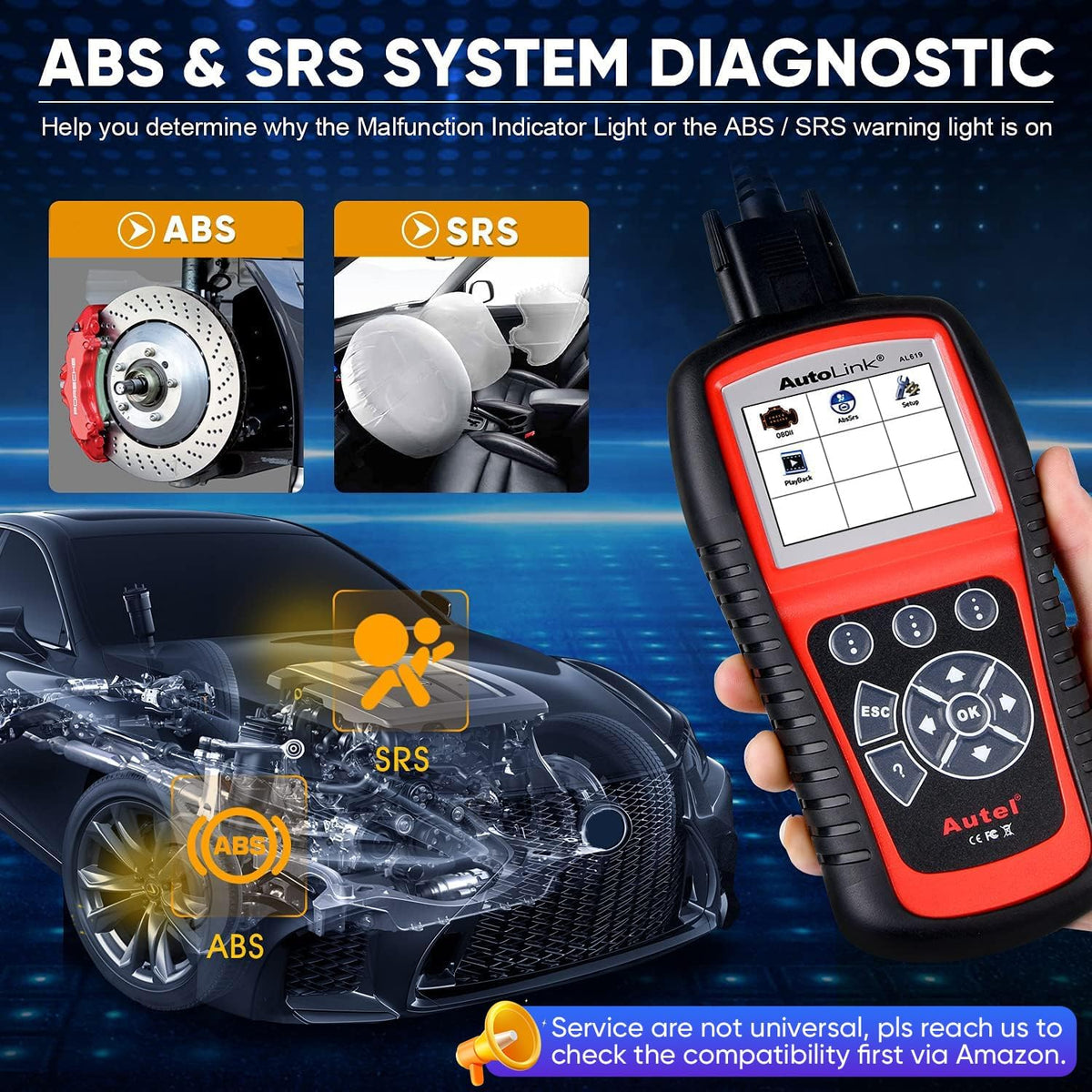 Autel AutoLink AL619 OBD2 Scanner, ABS SRS Warning Light Diagnostic Tool