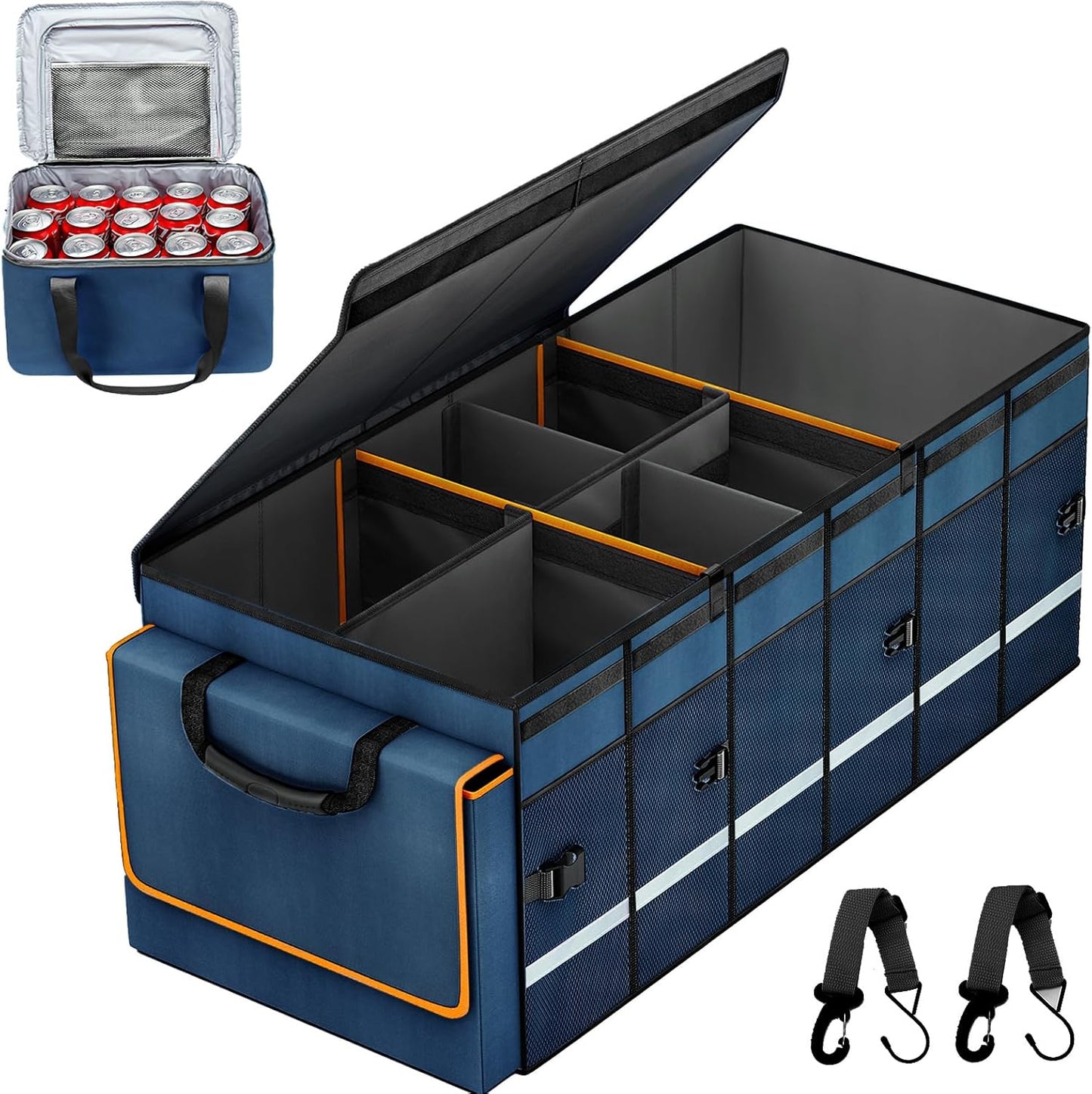 GDNasist Car Trunk Organizer and Storage with Lid & Removable Cooler Bag, Car Accessories 6 Removable Dividers for Custom Space, Collapsible Trunk Organizers Interior for SUV & Sedan, Large