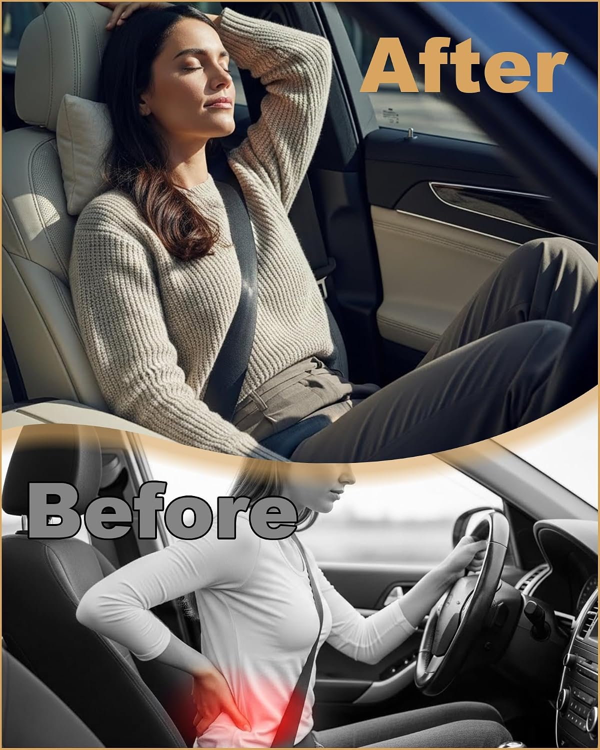 Lumbar Support Pillow for Car, Memory Foam Car Seat Back Support Pillow, Wraparound Ergonomic Design for Back Pain Relief-Back Cushion for Driving, Semi Truck, Chair Support for Car Office, Wheelchair