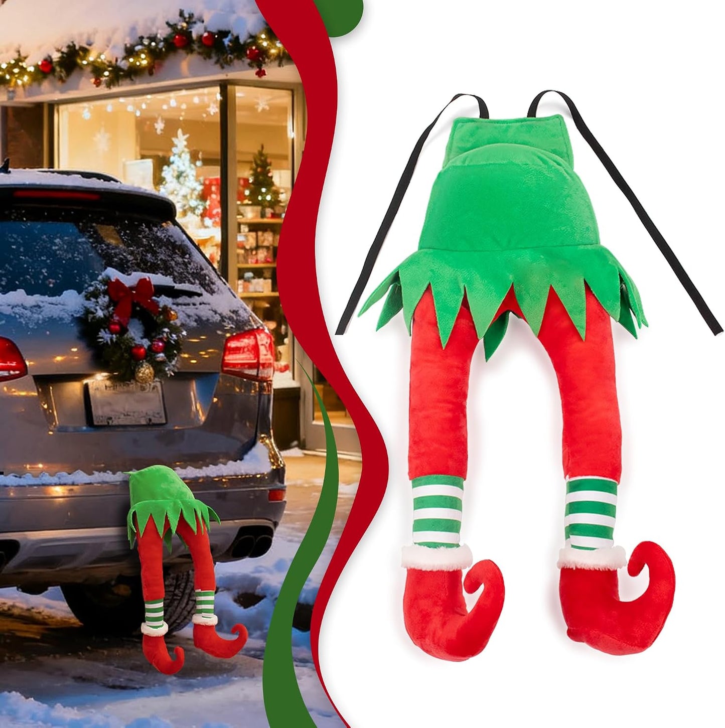 22 Inch Christmas Stuffed Elf Legs for Trunk of Car and Tree Decorations, Hanging Santa Legs Christmas Car Auto Accessories Decor Indoor Outdoor, Pack of 1