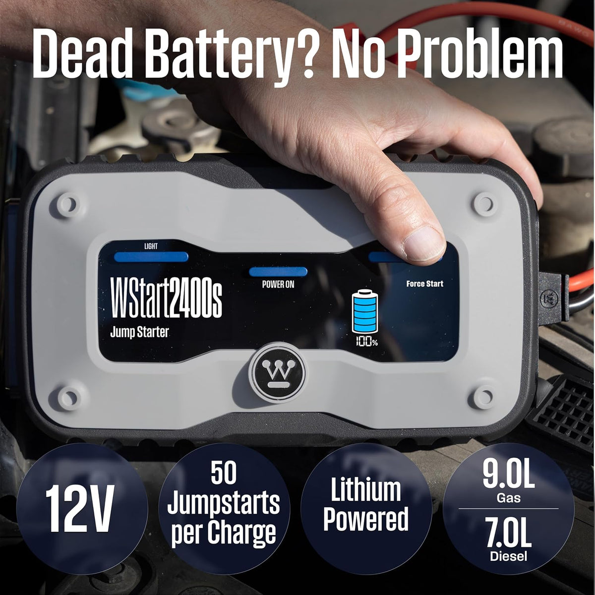 Westinghouse 4000A Portable Jump Starter & USB Power Bank - 12V Car Battery Booster Pack Jump Box for Up to 9.0L Gas & 7.0L Diesel Engines, Bright LED Flashlight, IP65 Rated Waterproof Housing