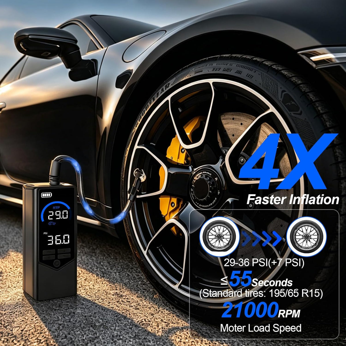 7500mAh Tire Inflator Portable Air Compressor 150PSI Air Pump for Car Tires