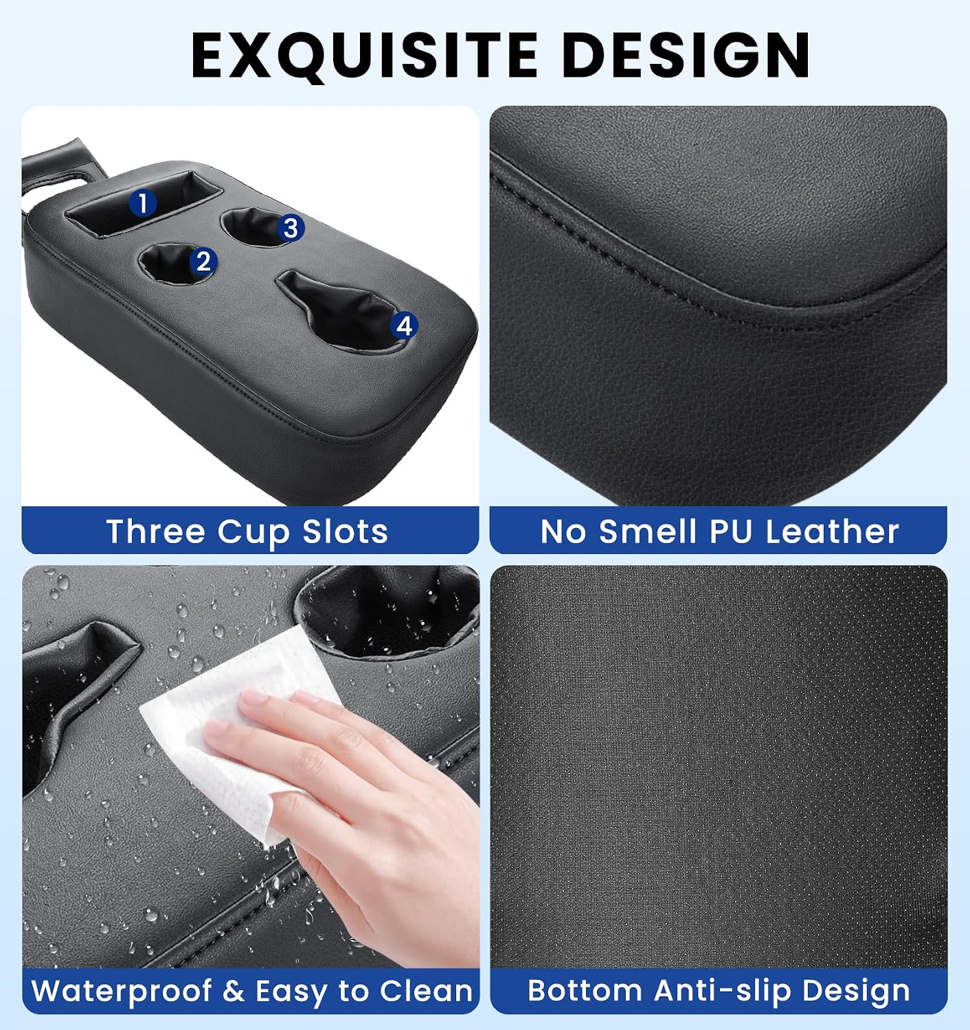 Sinvanho Car Cup Holder, Back Seat Cup Holder for Car, PU Leather Couch Sofa Bed Cup Holder Expander Tray, Boat Tray, Organizer for Trucks, Minivans, SUVs, RVs, Vehicles, Holds Drinks, Remote, Snacks