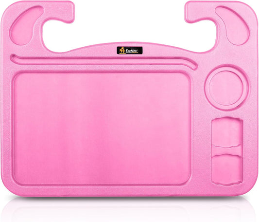 EcoNour 4 in 1 Car Steering Wheel Tray - 2024 Upgraded Pink Tray with Dual Sauce Dip Holder and Tablet Holder | Spacious Steering Wheel Desk for Food and Laptop | Car Accessories (Large)