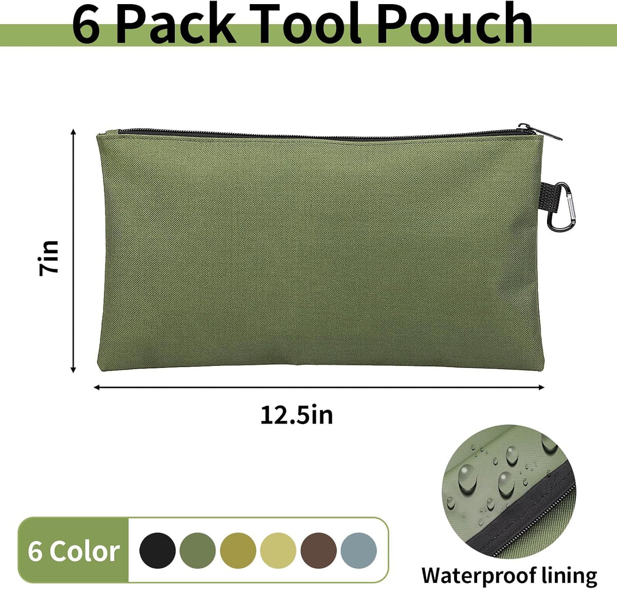 6 Pack Tool Bag Zipper Pouch, Premium Tool Pouch, Utility Storage Organizer