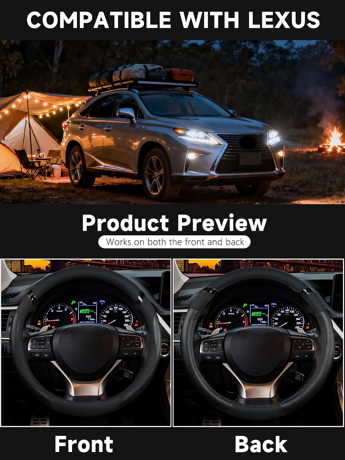 Steering Wheel Cover Customized Fit for Lexus RX270 RX330 RX350 RX400h ES200 ES300h NX200 NX300 NX350h UX200 UX260h UX300h GS300 GX350 IS300 IS350 IS200t CT200t (Black)
