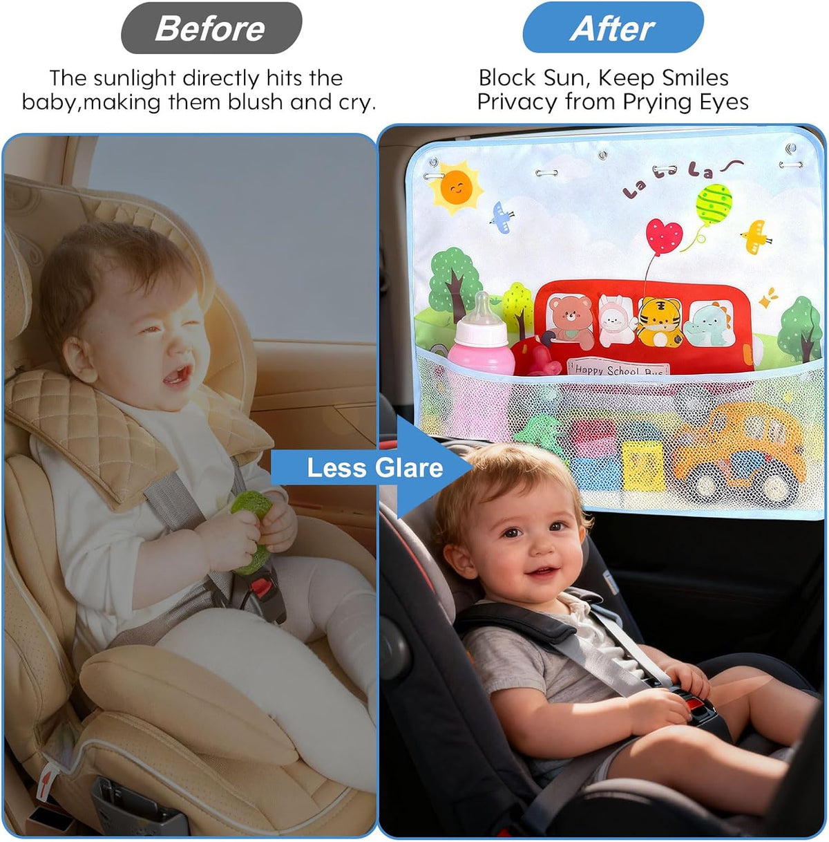 2 Pack Suction Cups Baby Car Back Seat Sun Shade Side Window Cartoon