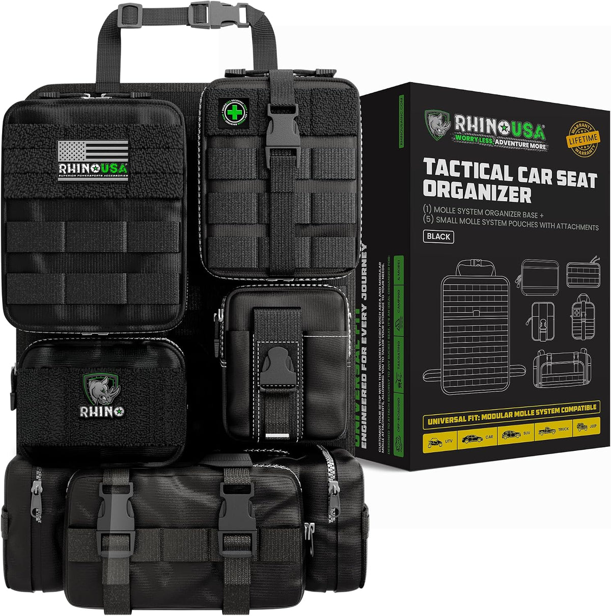 Tactical Car Seat Organizer – Military-Grade Storage for SUV, Truck, & Car – Heavy Duty Seat Organizer with Multiple Pockets & Car Accessories for Maximum Organization - Black