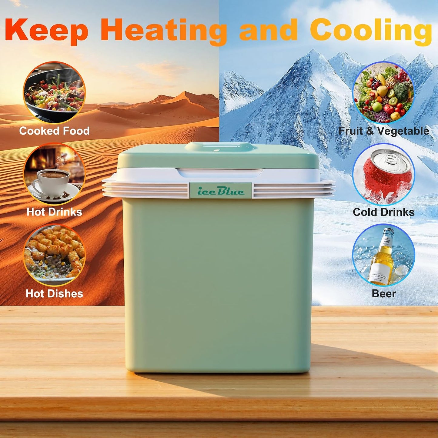 Electric Cooler, 26 Liter Mini Fridge with Automatic Locking Handle - Green | Large Capacity Car Refrigerator, Dual Use Portable Car Fridge for Travel, Outdoor, Camping, Gift