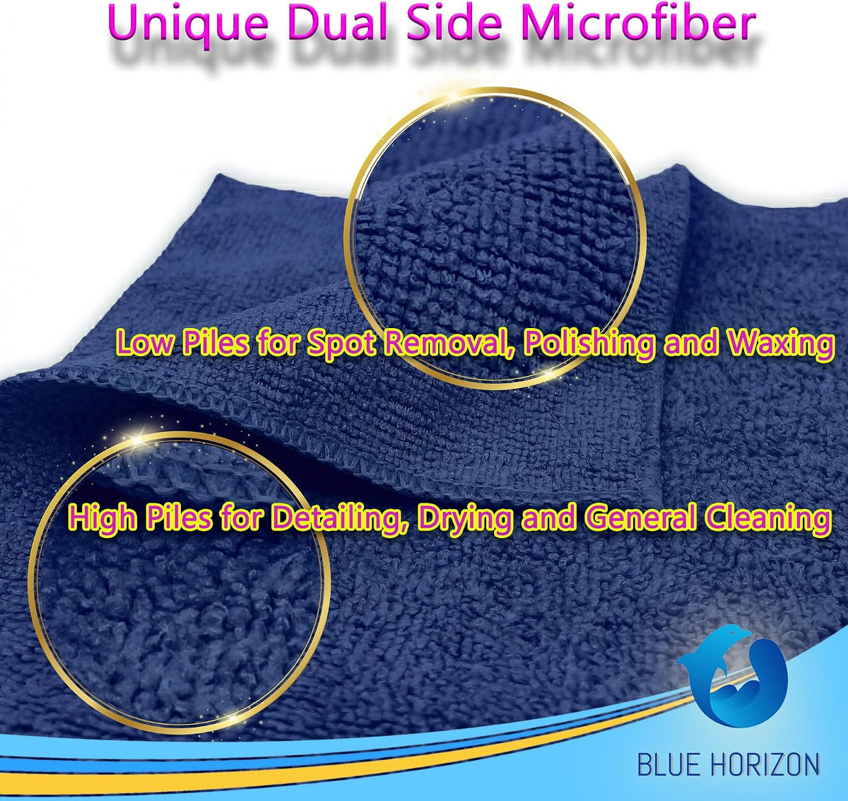 Microfiber Cleaning Towels, 24 Pack, Double Sided Ultra Soft Plush Washcloth, All Purpose Premium Microfiber Detailing Cleaning Cloths Shop Towels(16" x 16", Navy Blue)