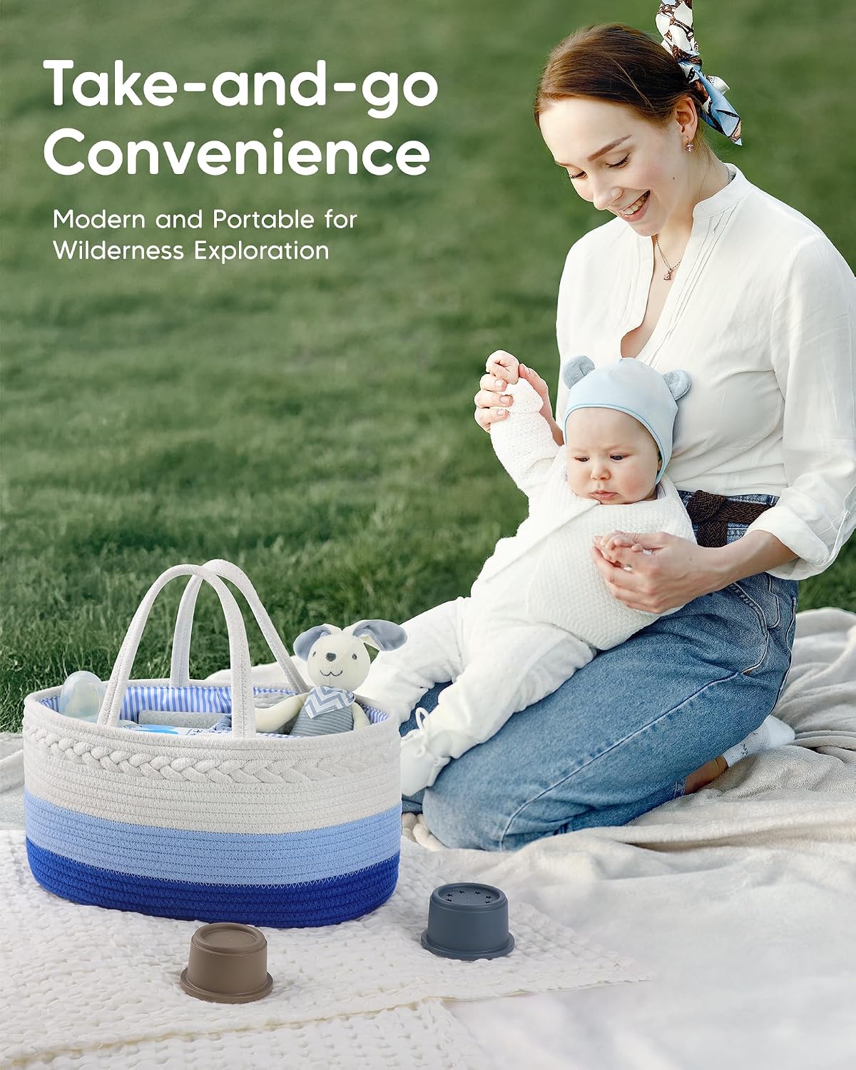 Maliton Baby Diaper Caddy Organizer, Cotton Rope Diaper Caddy Basket, Large Storage Basket for Newborn Boys and Girls, Gift for Baby Shower List, Newborn Essentials