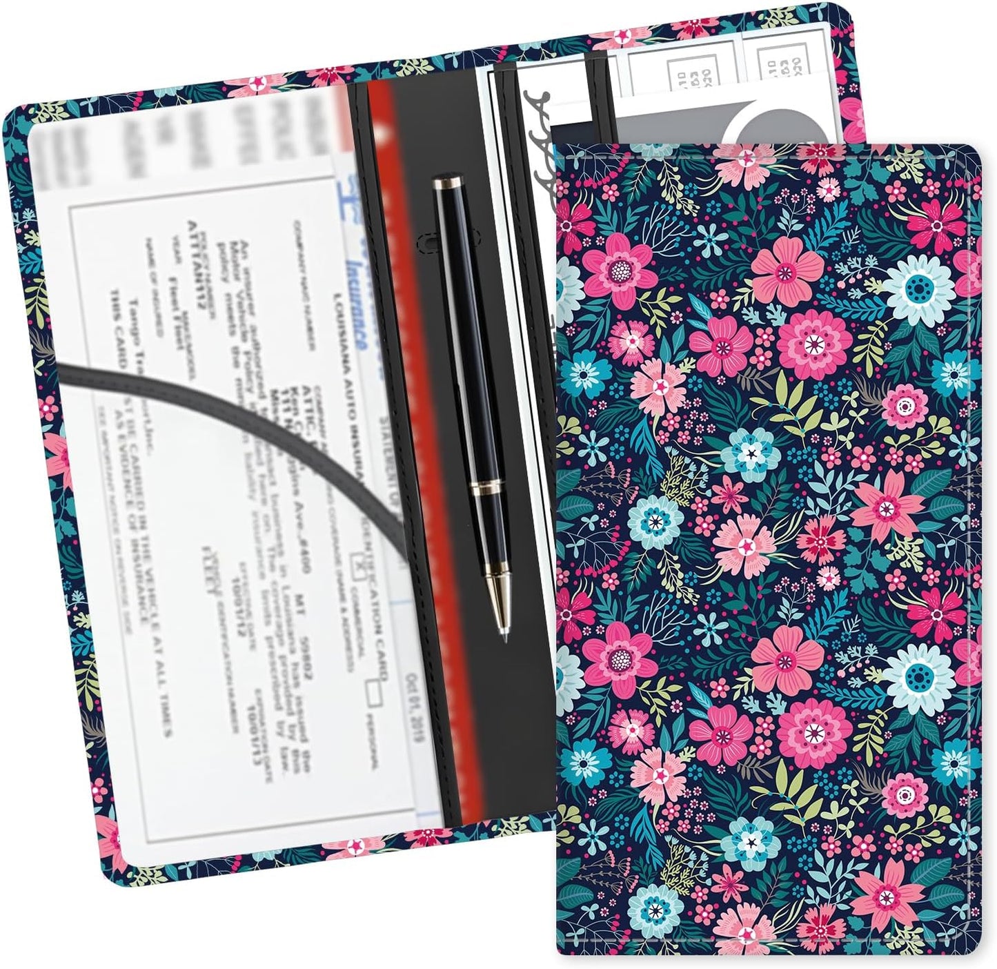 Leather Car Registration and Insurance Card Holder, Cute Car Accessories Vehicle Glove Box Car Organizer for Documents, Cards, License Beautiful Blue Mountain