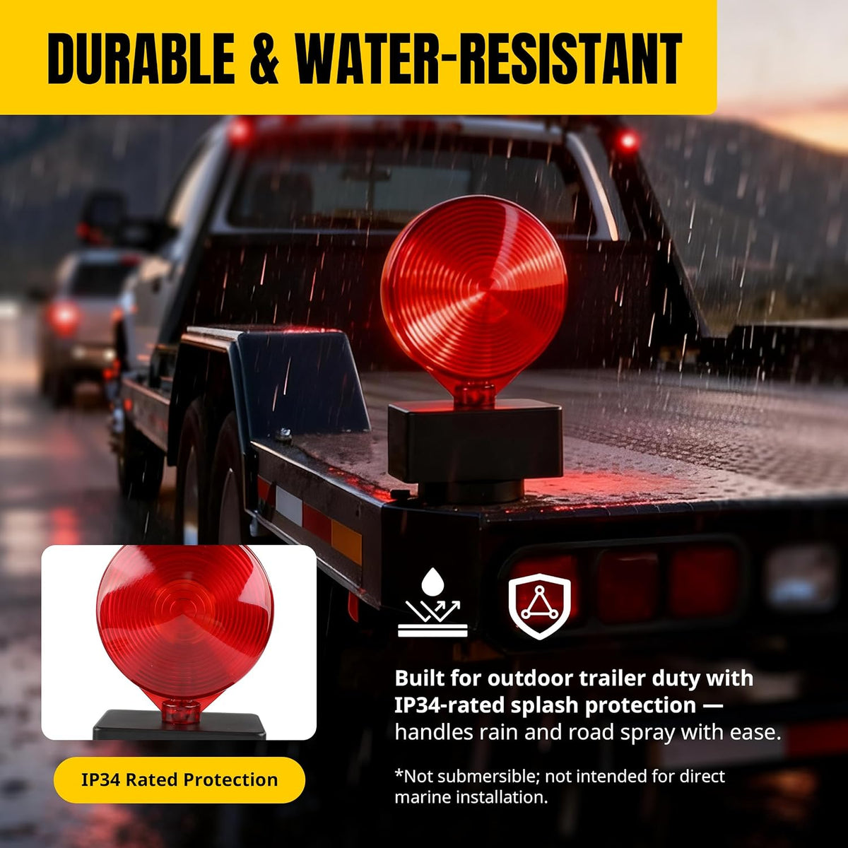 MAXXHAUL 12V Magnetic Towing Light Kit – Dual Sided Red Brake & Amber Flasher – For RVs, Utility Trailers, Boat Trailers, Flatbeds and More (80778)