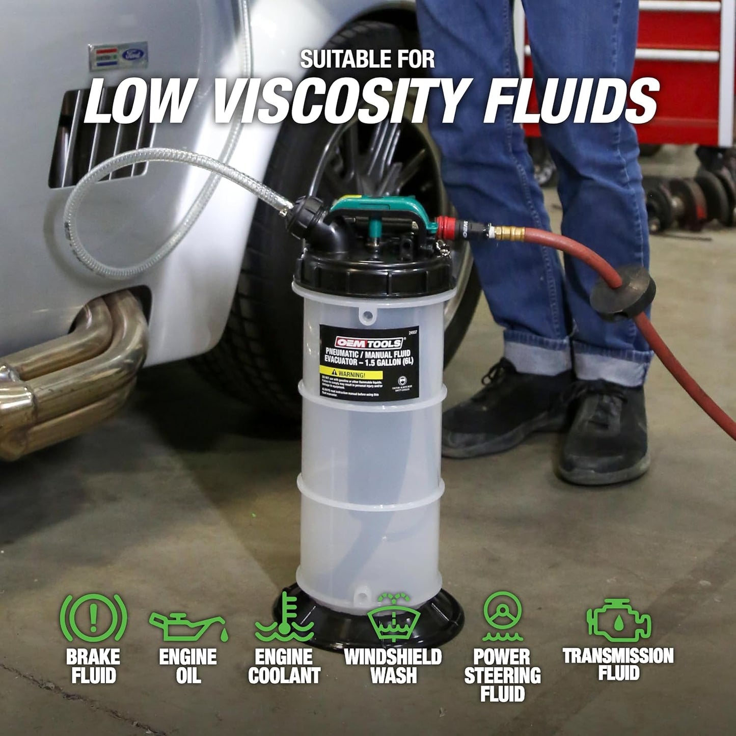 OEMTOOLS Pneumatic/Manual Fluid Extractor, 6L Oil Extractor Pump, 5ft Hose