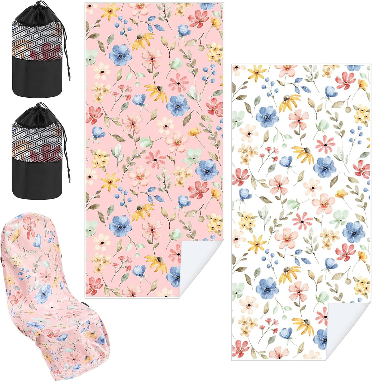 Hahafelt 2 Pack Car Seat Towel Cover with Storage Bag, Watercolor Flowers