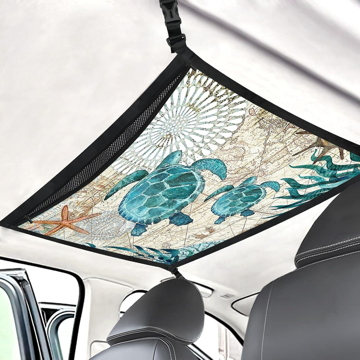 Planet Car Ceiling Cargo Net Pocket Hanging Storage Bag with Zipper 31.5"x21.6" Double-Layer Mesh Car Roof Storage Organizer Long Road Trip Truck SUV Travel Camping