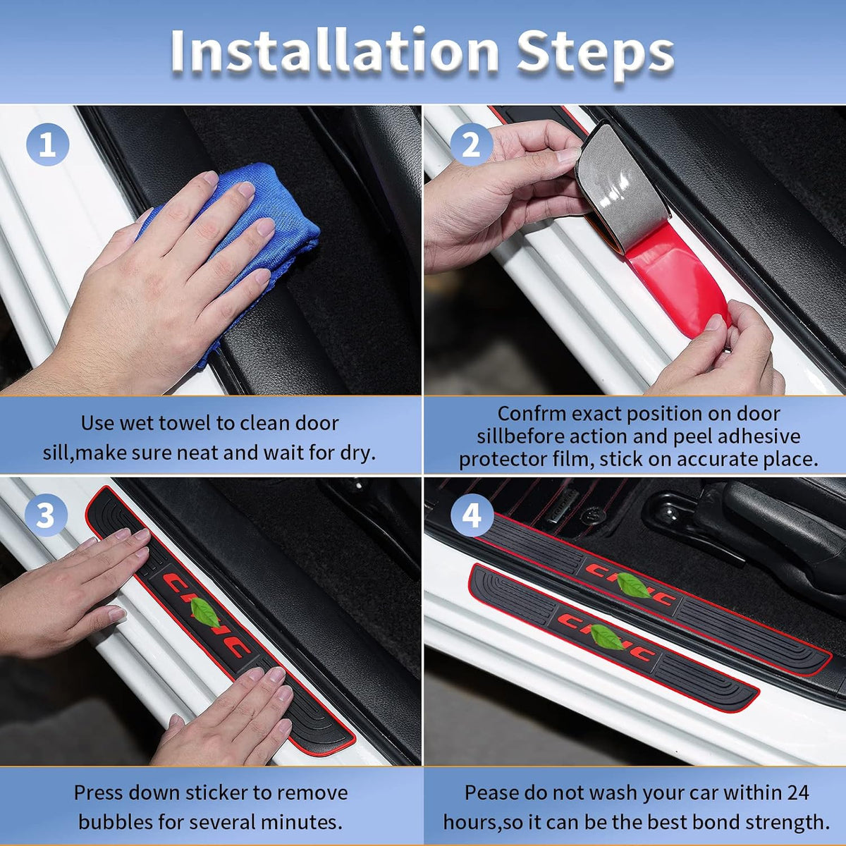 Car Door Sill Plate Protectors - Black Soft Rubber Front/Rear Door Sill Scuff Plate Guard, Door Pedal Protector Stickers fit for Honda Civic
