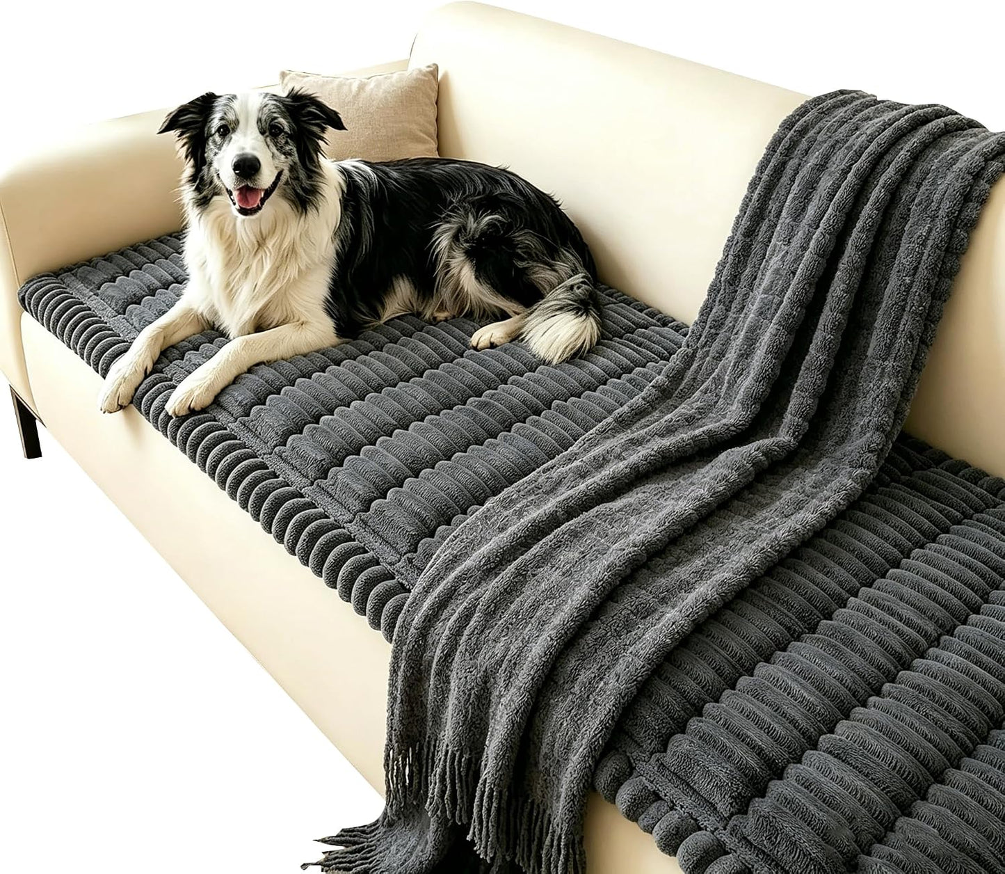 Capslpad Couch Covers for Dogs Washable Non Slip Pets Sofa Covers Fuzzy Sofa Slipcover Geometric Pet Friendly Mat Cushion Protector Travel Pet Mat for Living Bedroom Car Back Seat, Dark Gray 27.5"x59"