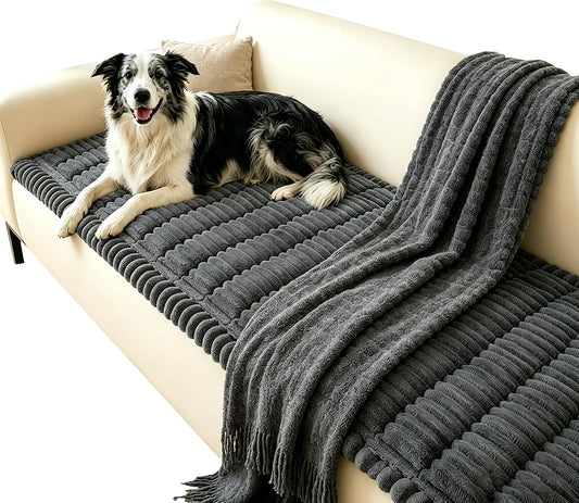 Capslpad Couch Covers for Dogs Washable Non Slip Pets Sofa Covers Fuzzy Sofa Slipcover Geometric Pet Friendly Mat Cushion Protector Travel Pet Mat for Living Bedroom Car Back Seat, Dark Gray 27.5"x59"