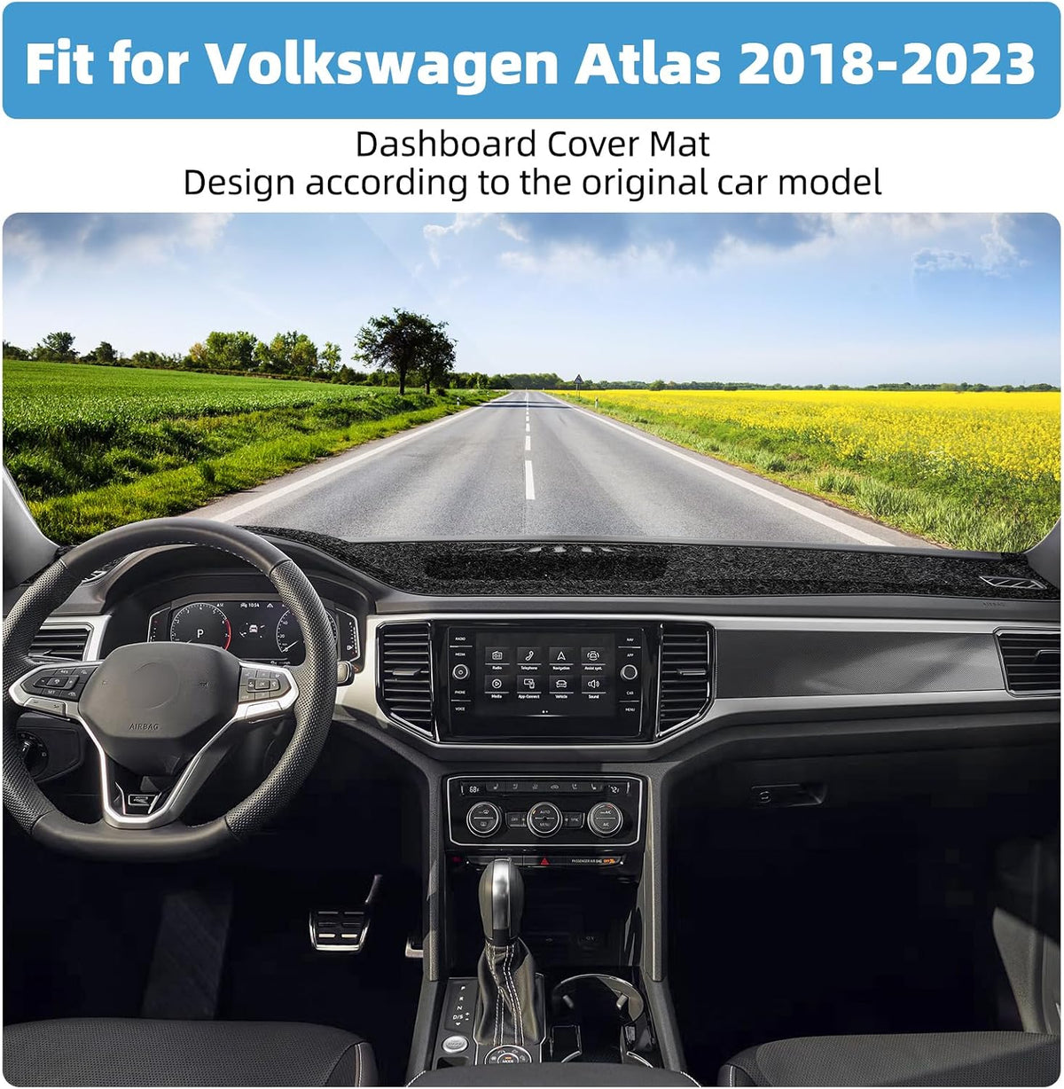 Dash Cover Mat Compatible with Volkswagen Atlas 2018-2023 Non-Slip Dashboard Cover Mat Sunshade UV Rays Protector Interior Accessories