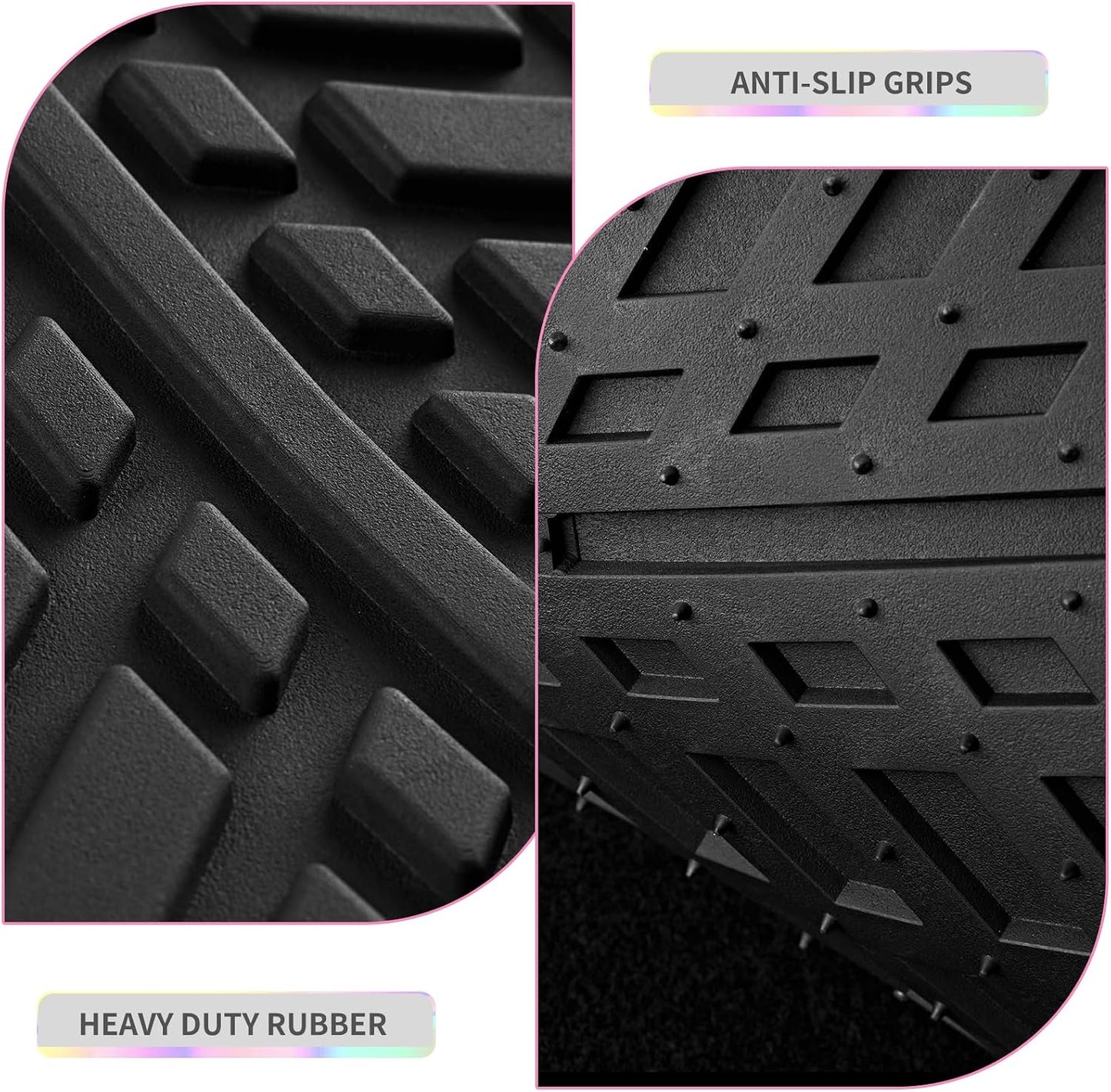 PIC AUTO Car Floor Mats, Pink Aluminum-Molded with Full-Circle Iridescent Inlay Strip Car Mats, Universal-Fit Rubber Mats for Cars, Trucks & SUVs, All-Weather, Non-Slip, Easy-to-Clean Interior Mats