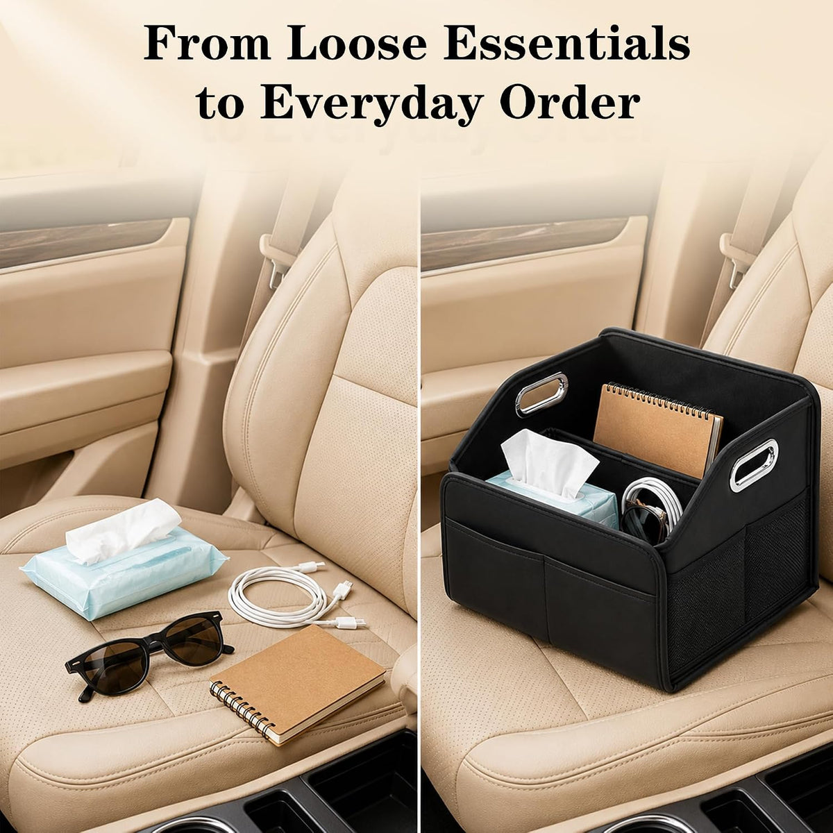 Car Front Seat Storage Organizer, Back Seat/Floor/Trunk, Divider & Handles