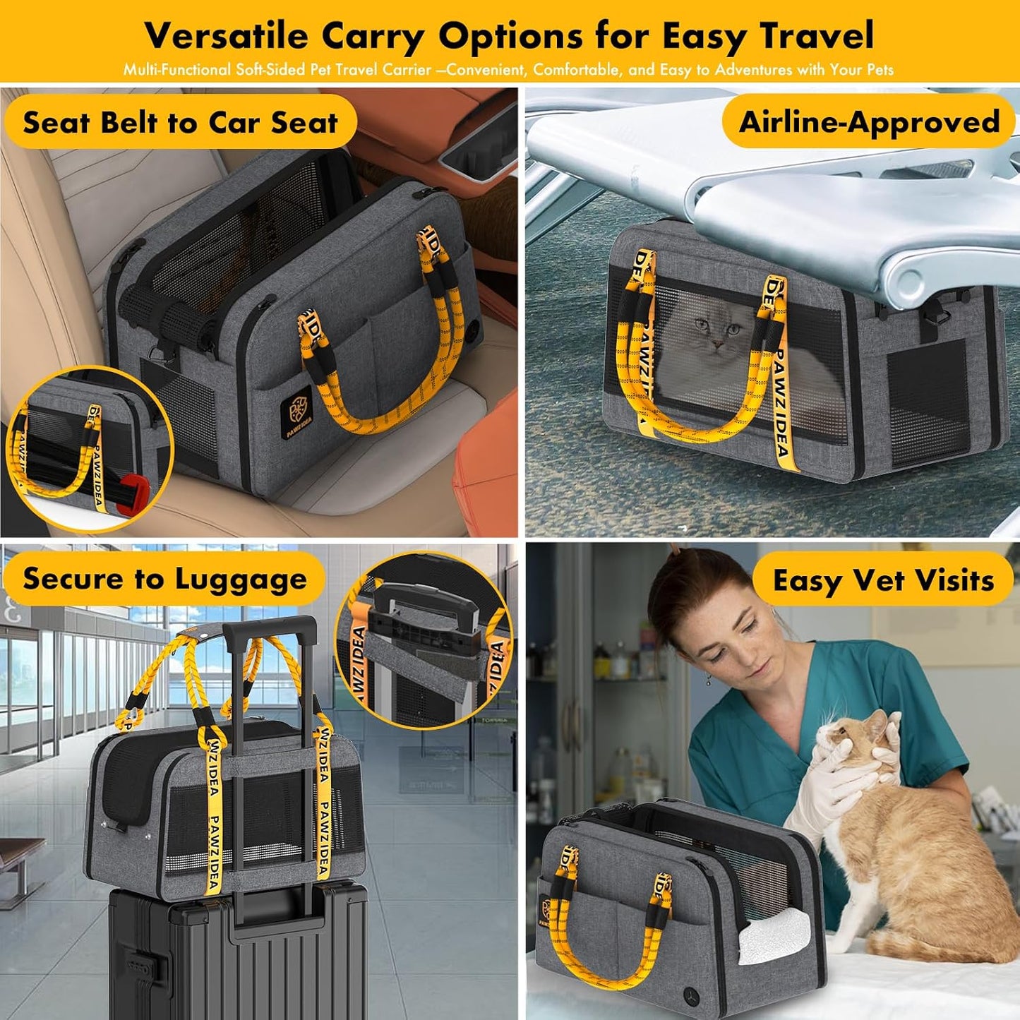 PAWZIDEA Center Console Dog Car Seat, Enclosed Small Dog Armrest Booster Carseat, Secure Straps &Anti Slip, Portable TSA Approved Puppy Pet Carrier Soft-Sided, Removable Pillow Storage Pocket, up 12lb
