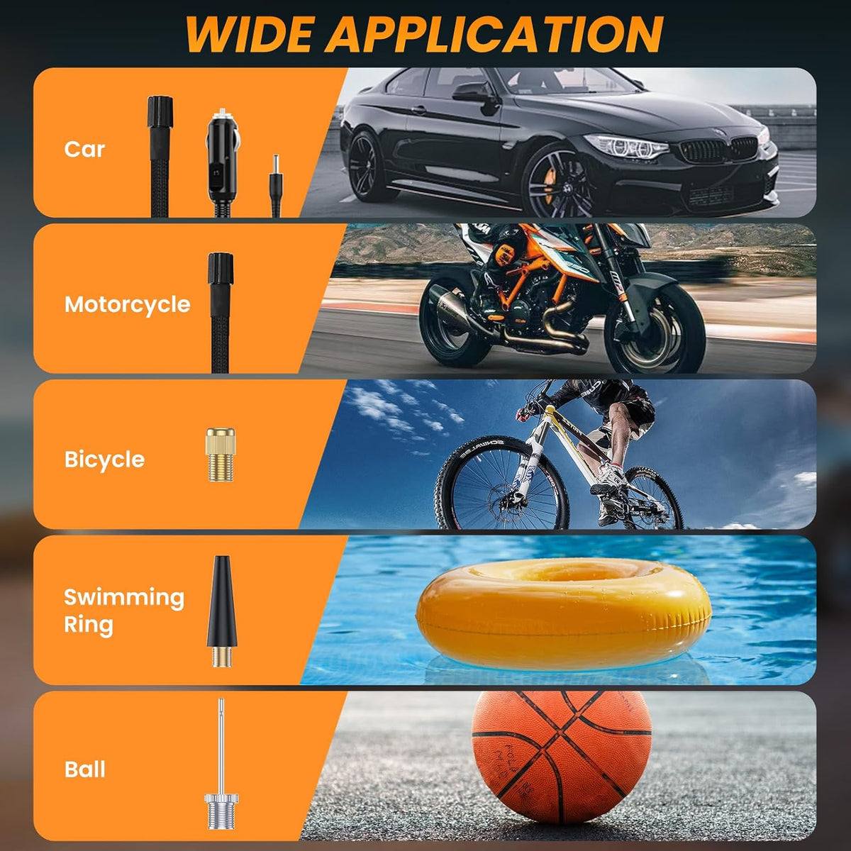 Portable Tire Inflator, 150PSI Fast & Cordless Air Compressor for Car Tires, Heavy Duty Portable Air Pump with LED Light, Digital Gauge, Auto Shut Off for Bikes, Motorcycles, Inflatables